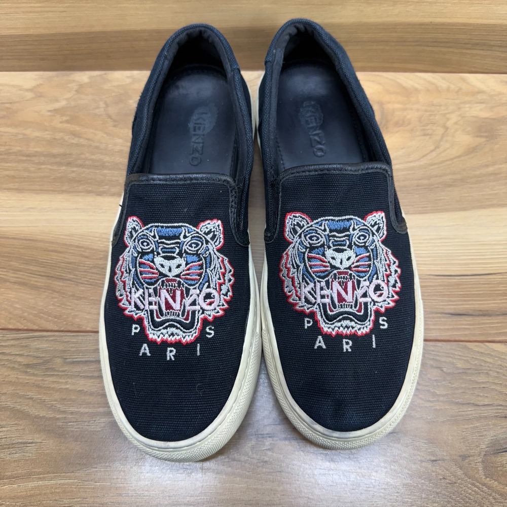 KENZO Slip On Sneaker‎ Womens 6.5 EU 37 Black Embroidered Flat